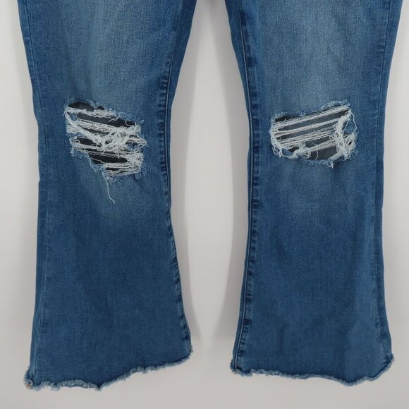 American Eagle Women 6 Extra Short Super High Rise Flare Denim Jeans Distressed - Picture 4 of 15